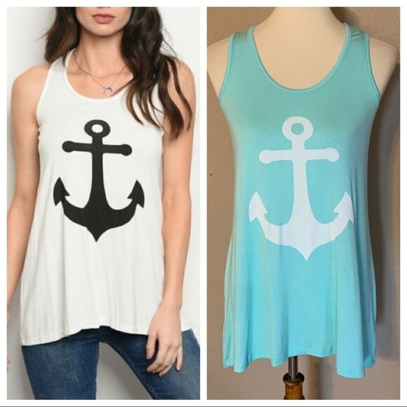 Anchor Racerback Tank M Turquoise Nautical A52 - Picture 1 of 9